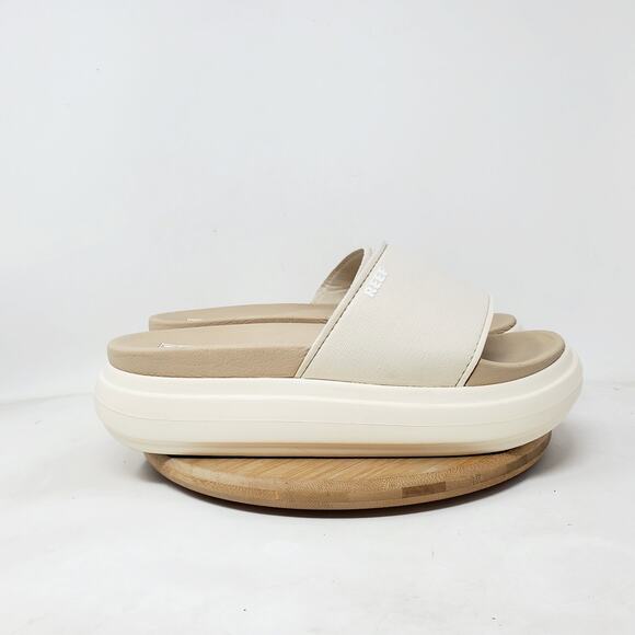 REEF Sandals Womens 9 Cushion Bondi Bay Comfort Slide Platform Off White Shoes - Picture 1 of 13